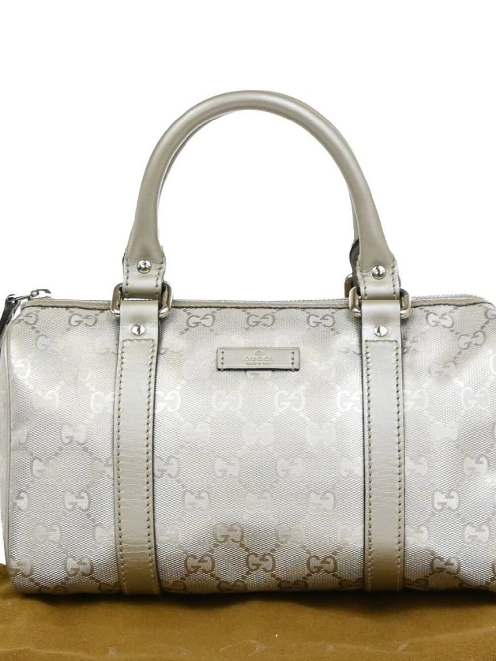 GUCCI Logo Imprime GG Pattern Hand Tote Bag PVC Leather Silver Italy SHW 89KC688